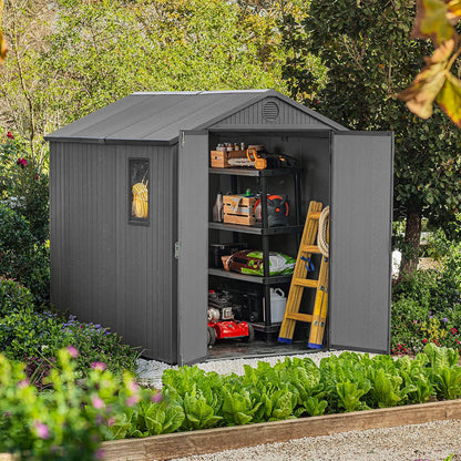 Garden Storage Shed 6 X 8 Ft Grey Resin Double Doors