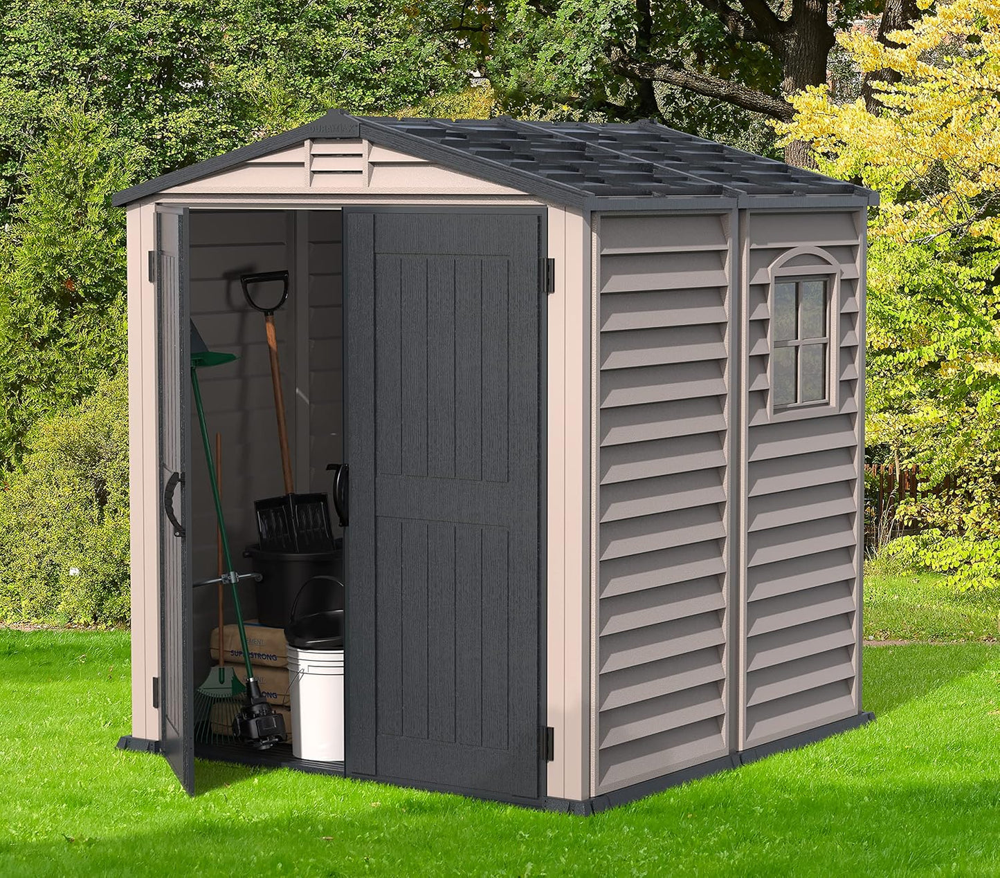 Plastic Garden Storage Shed 6 X 6 Ft Dark Grey Adobe Metal Roof
