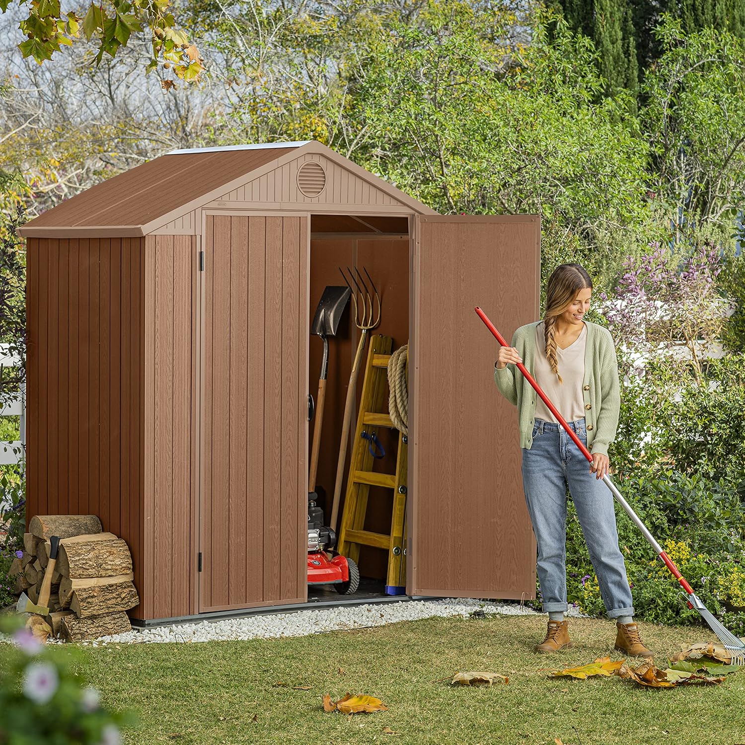 Darwin 6x4ft Double Door Garden Shed — Wood-Effect Outdoor Storage