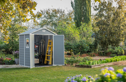 6x5ft Outdoor Plastic Garden Storage Shed — Weatherproof Grey Garden Shed