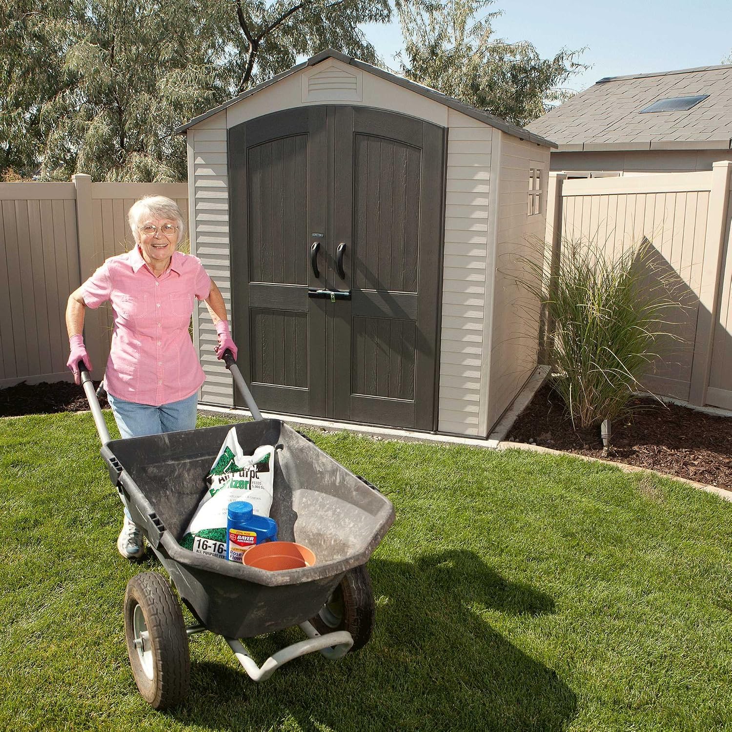 Outdoor Garden Storage Shed 7 X 7 Ft Beige Plastic Steel Frame
