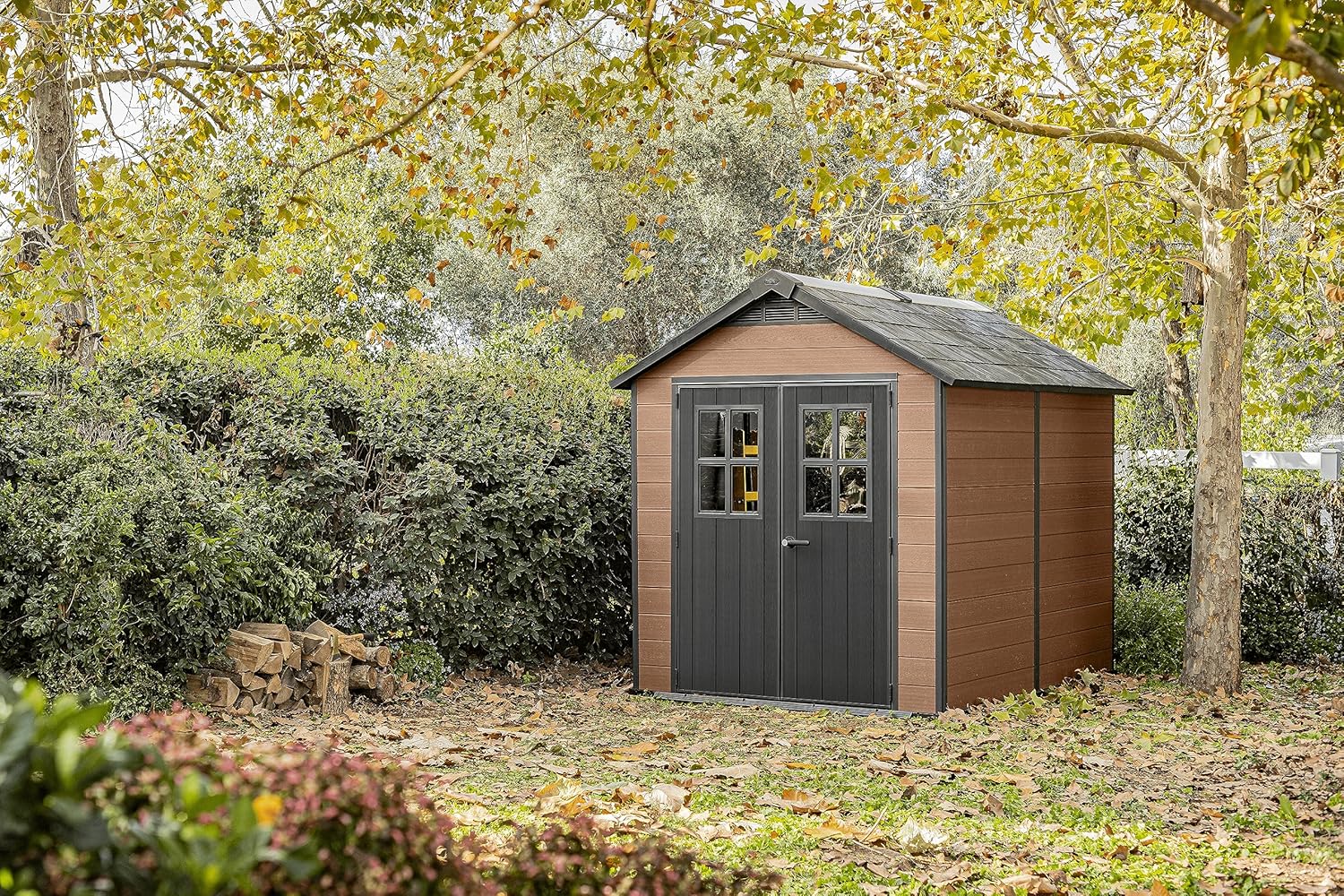 7.5x9ft Newton Garden Shed — Brown Wood-Effect Resin Outdoor Shed