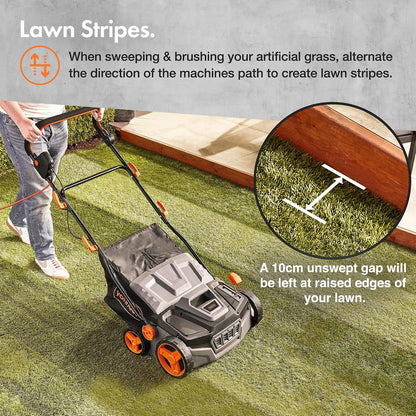 Corded Electric Artificial Grass Sweeper 1800W 45L Bag 380mm 5 Heights Grey Black Orange
