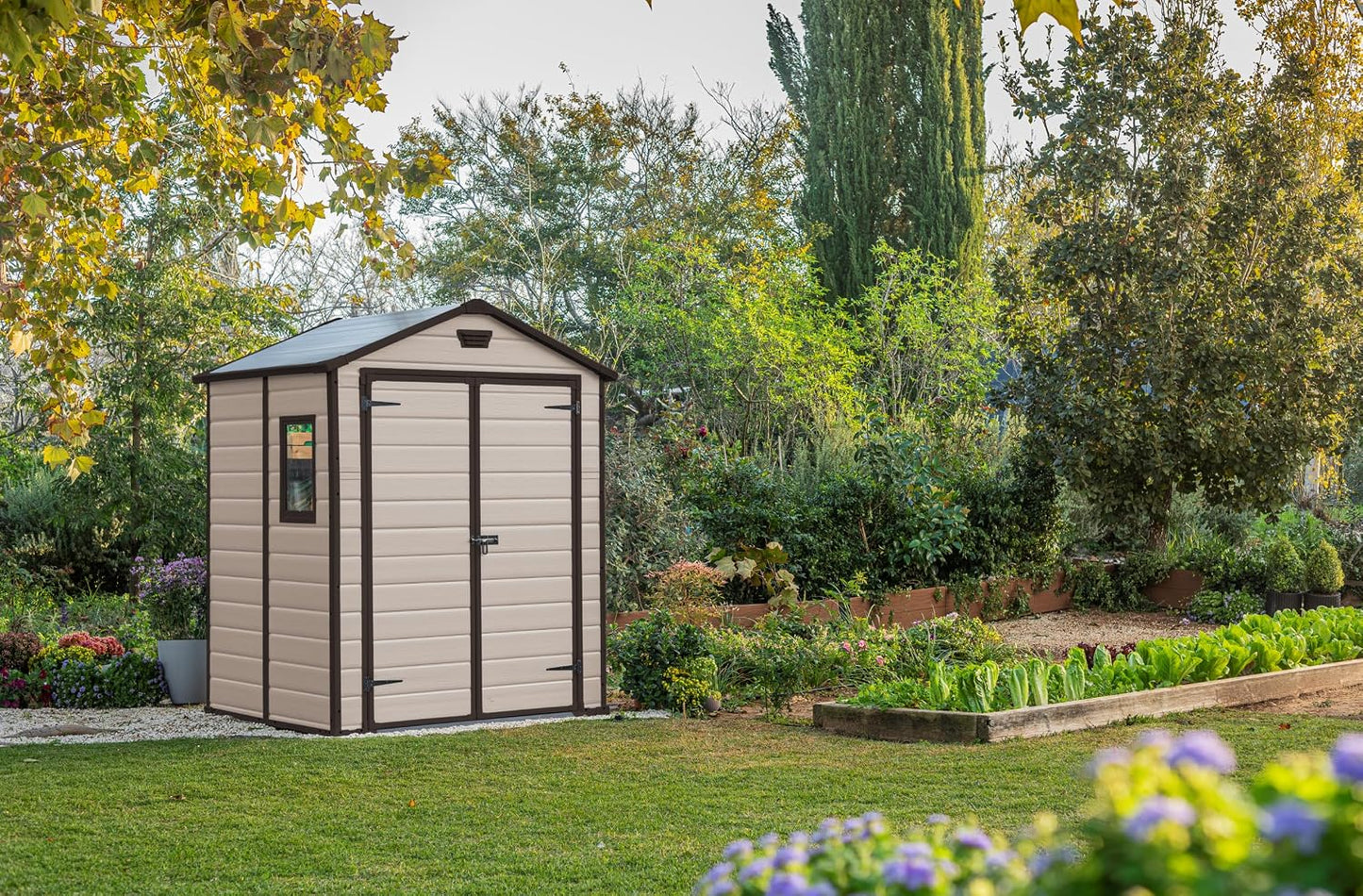 Garden Storage Shed 6 X 5 Ft Beige Resin Double Doors