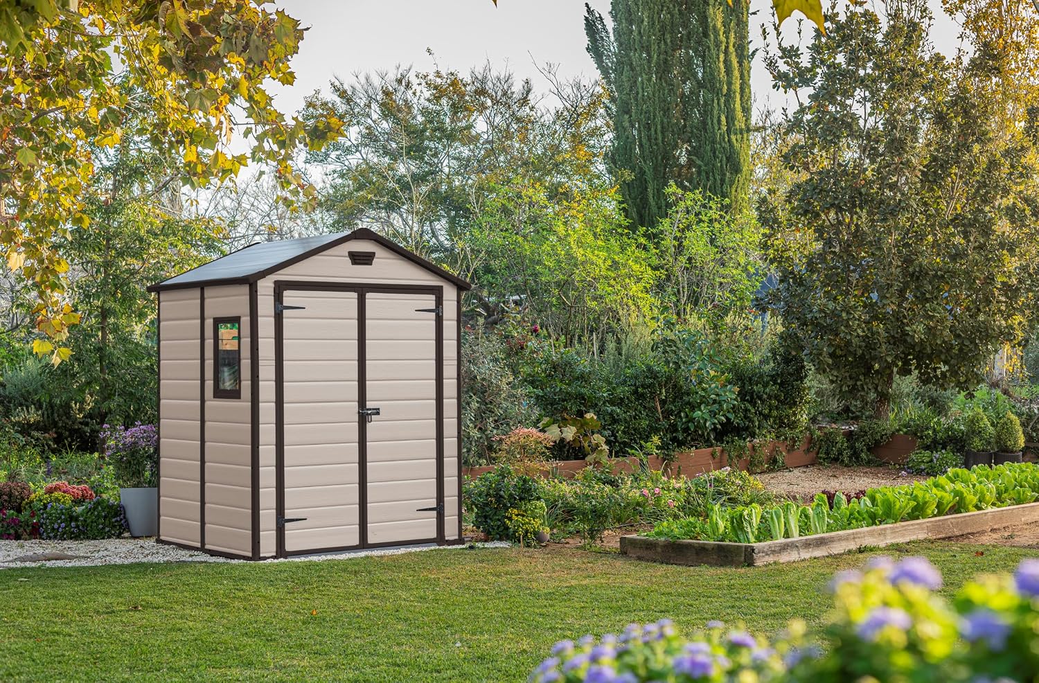 Garden Storage Shed 6 X 5 Ft Beige Resin Double Doors