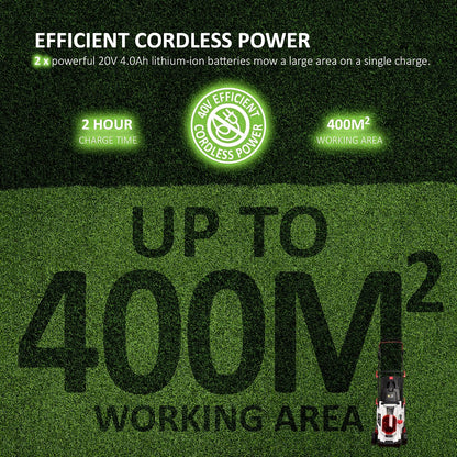 Cordless Lawn Mower 37cm 40V 2x4.0Ah Batteries 6 Heights 35L