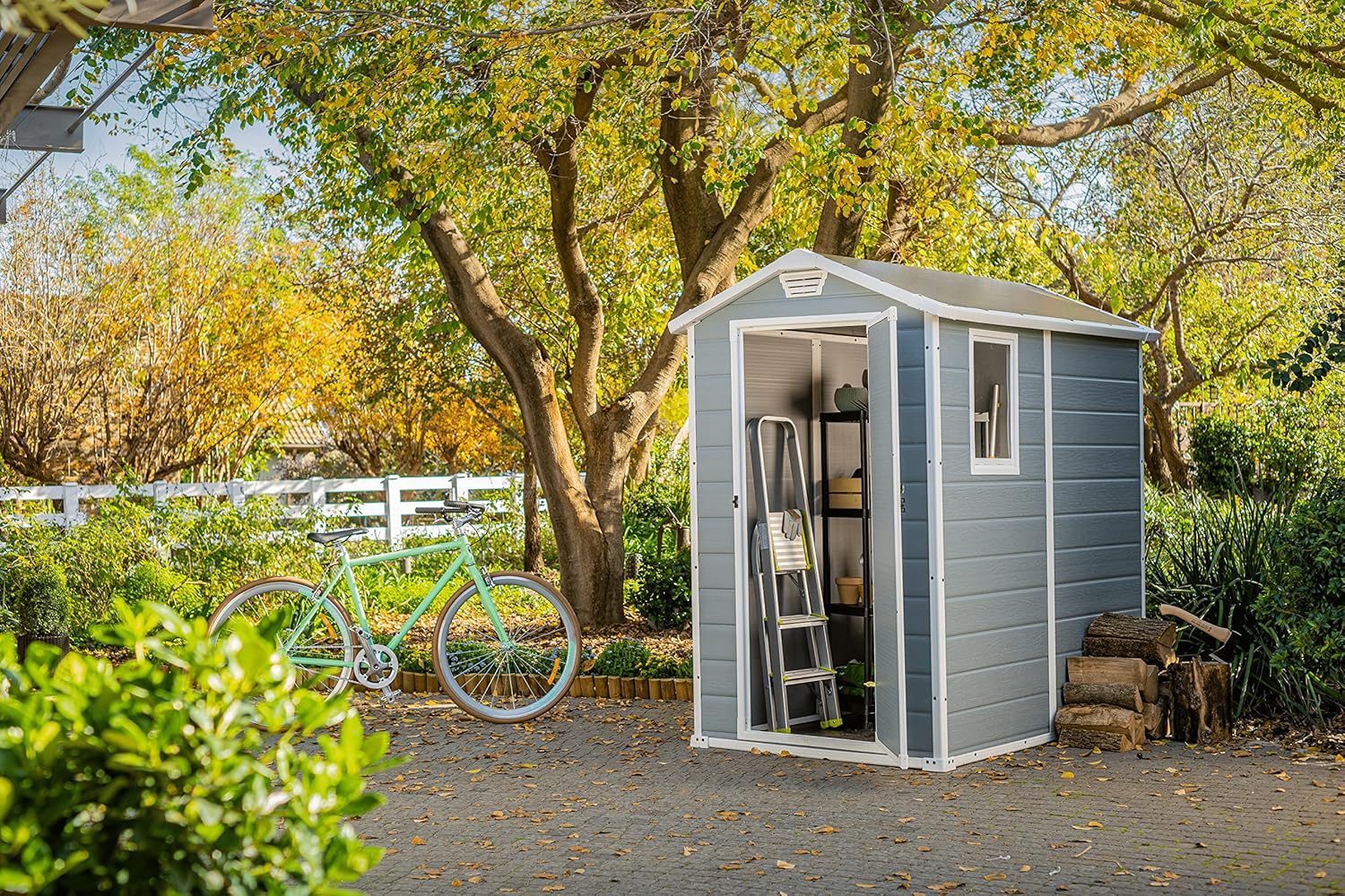 6x5ft Outdoor Plastic Garden Storage Shed — Weatherproof Grey Garden Shed