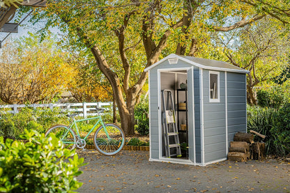 6x5ft Outdoor Plastic Garden Storage Shed — Weatherproof Grey Garden Shed