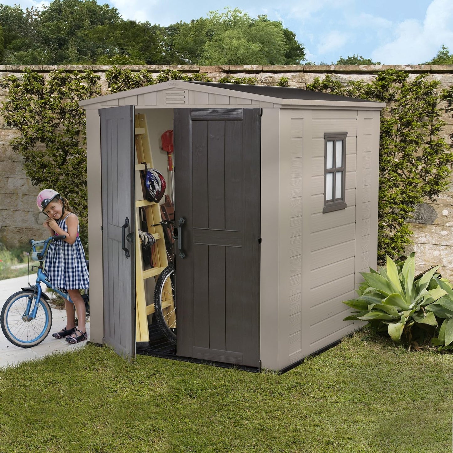 Resin Garden Storage Shed 6 X 6 Ft Beige Double Doors Lockable