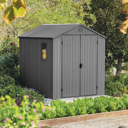 Outdoor Garden Storage Shed 6 X 8 Ft Grey Resin Double Doors