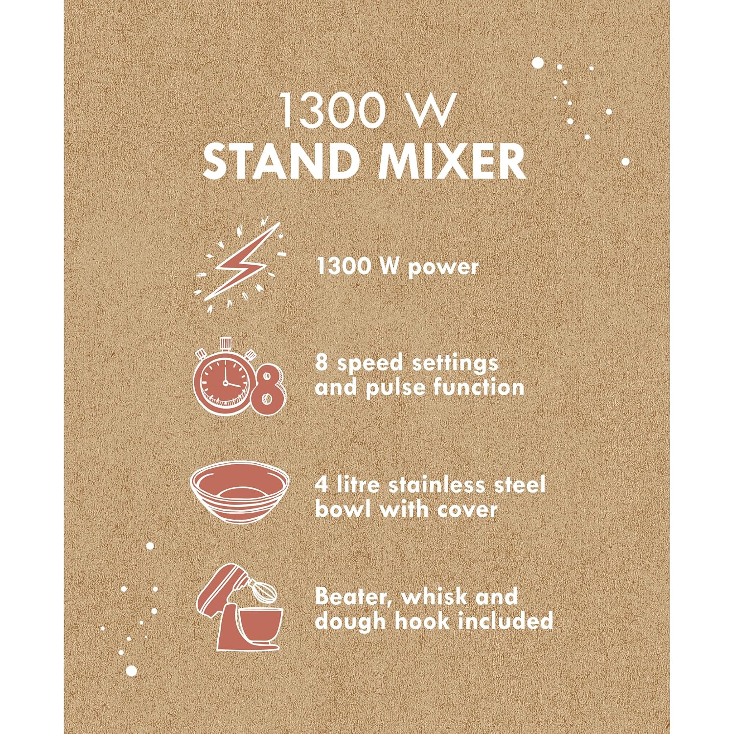 Stand Mixer 4L 1300W 8 Speeds With Pulse Function Teal