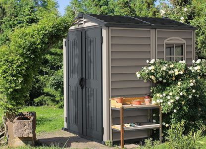 Plastic Garden Storage Shed 6 X 6 Ft Dark Grey Adobe Metal Roof