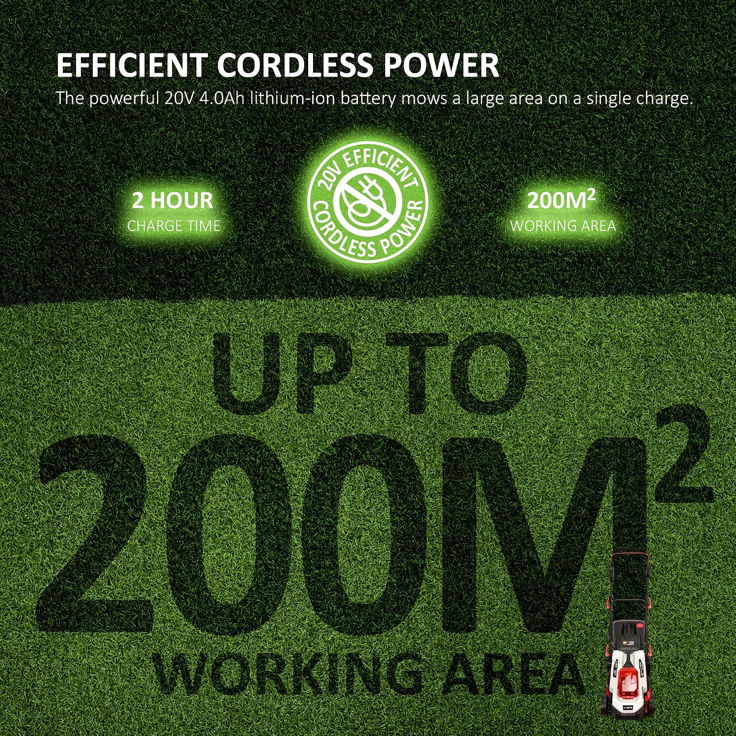 Cordless Lawn Mower 33cm 20V 4.0Ah Brushless Motor White