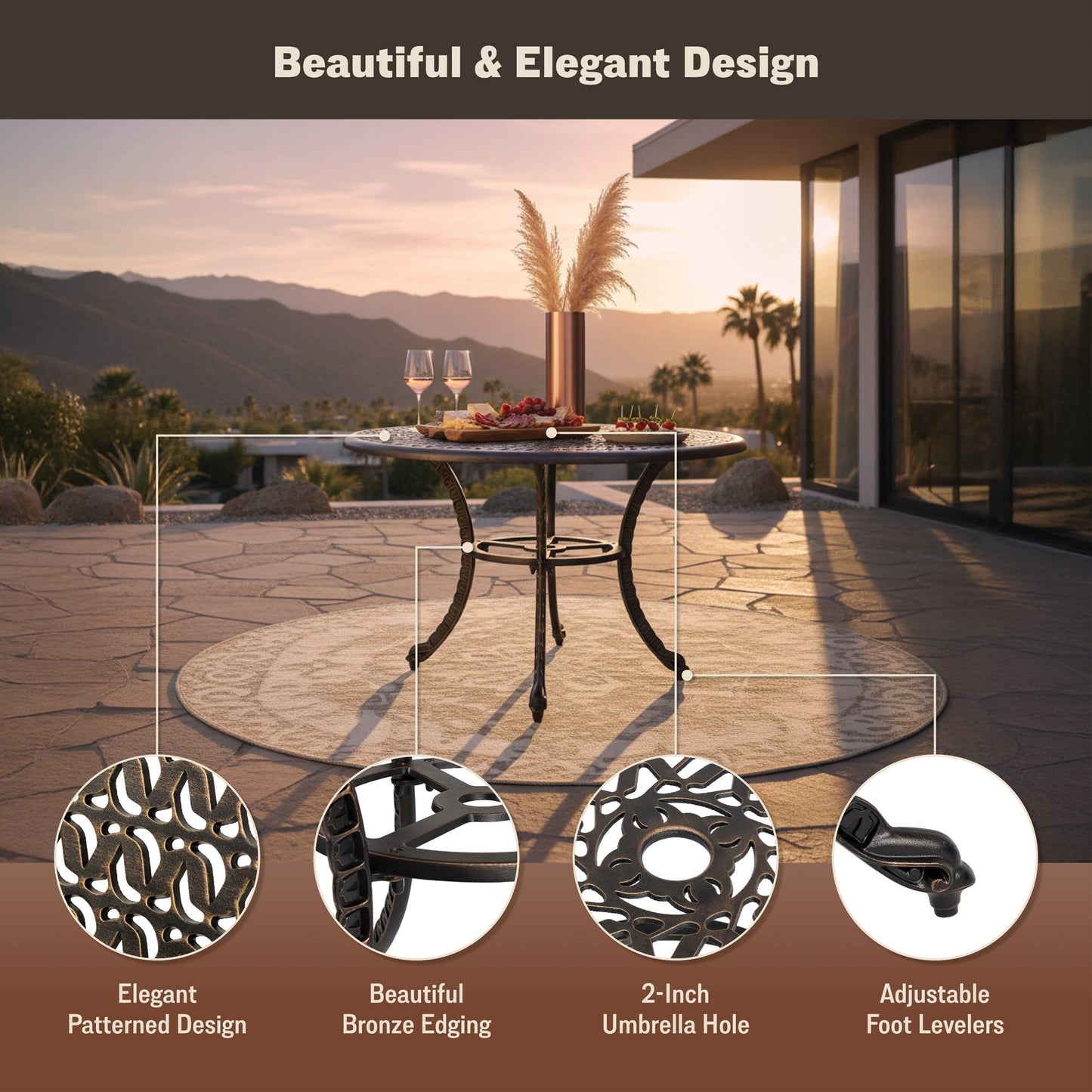 Harmon 41" Round Outdoor Dining Table for Patio