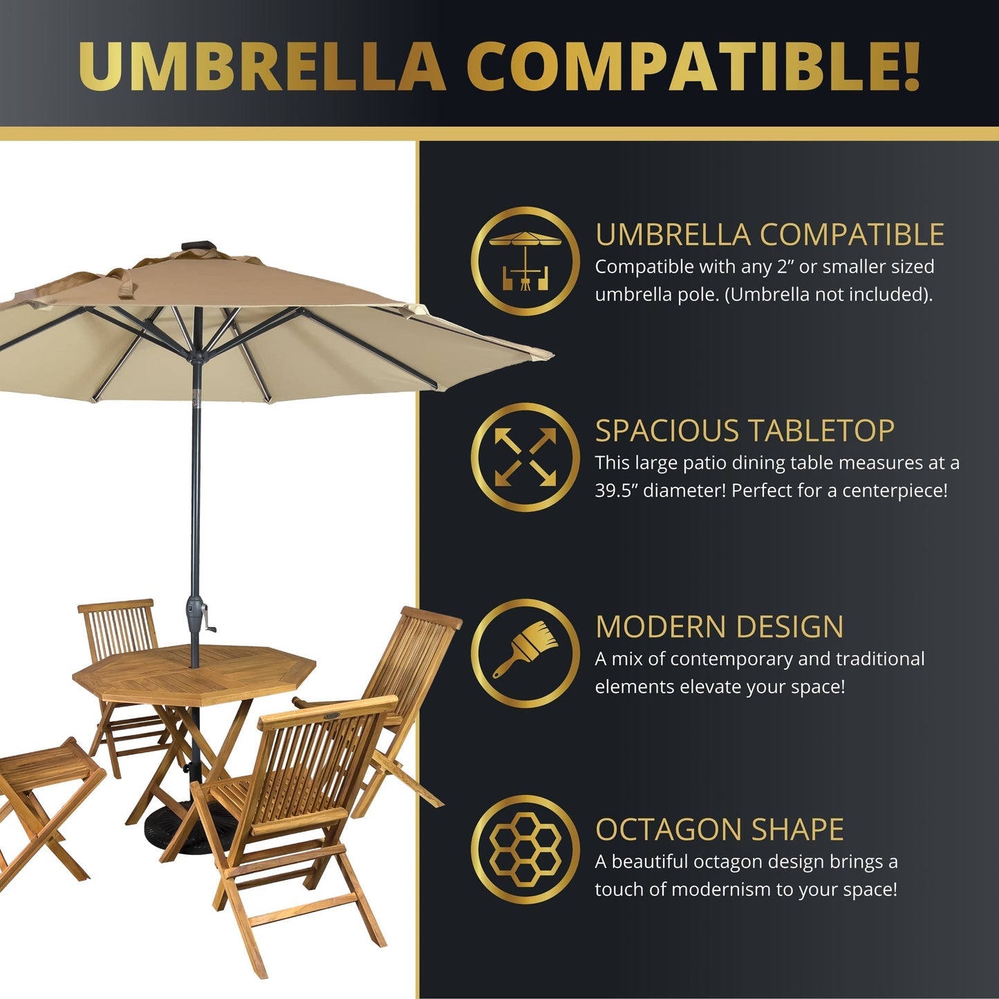 Octavia 5PC Outdoor Dining Set - Teakwood