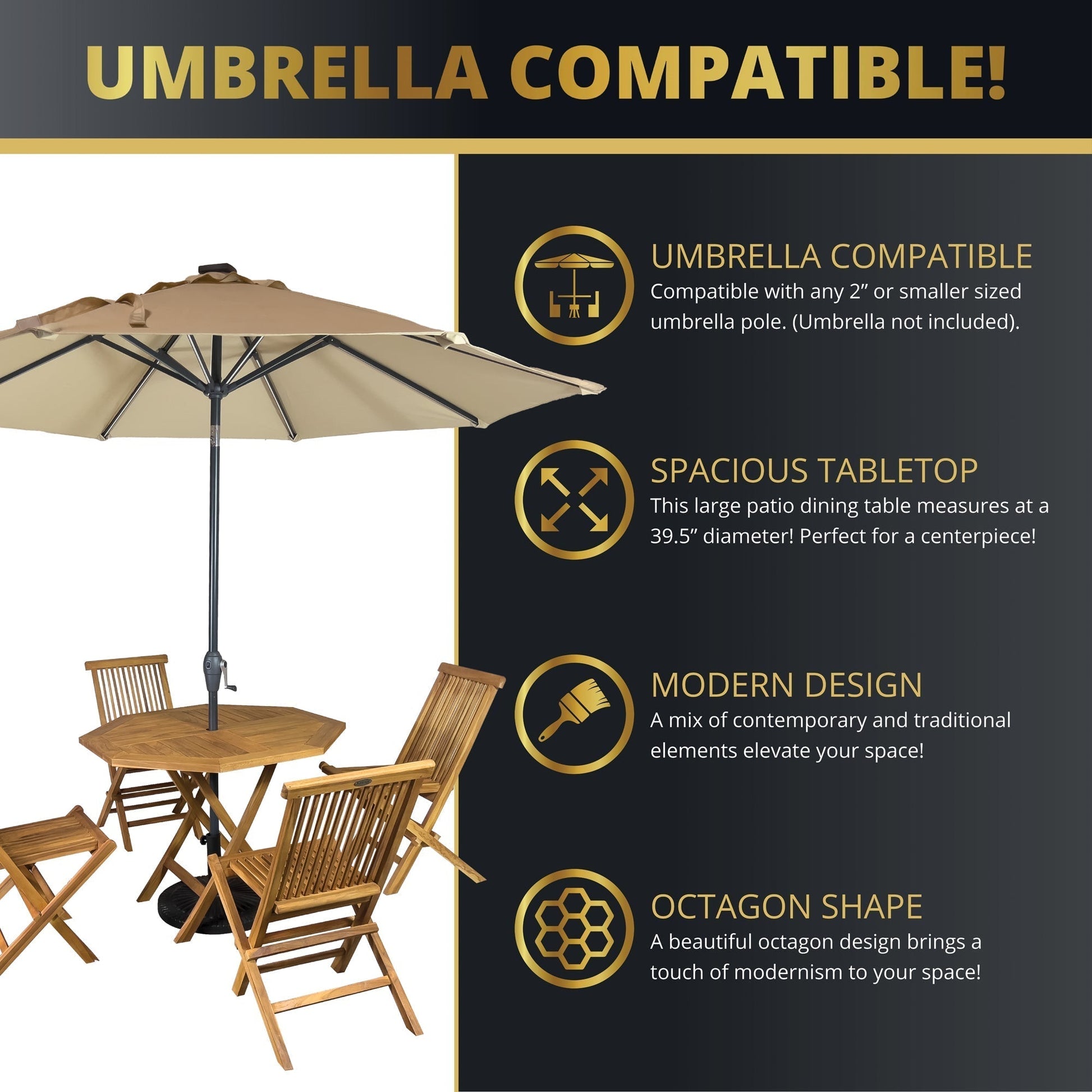 Octavia 5PC Outdoor Dining Set - Teakwood
