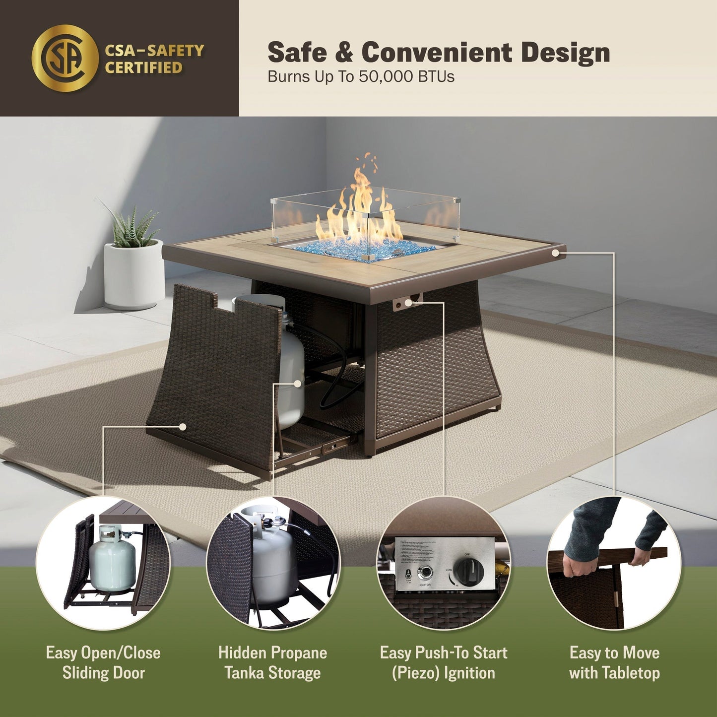 Elio 42" Outdoor Fire Pit Table for Patio