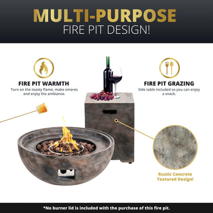 Stonebridge 31-Inch Concrete Fire Pit Bowl & Side Table Set