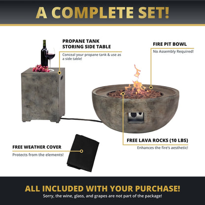 Stonebridge 31-Inch Concrete Fire Pit Bowl & Side Table Set