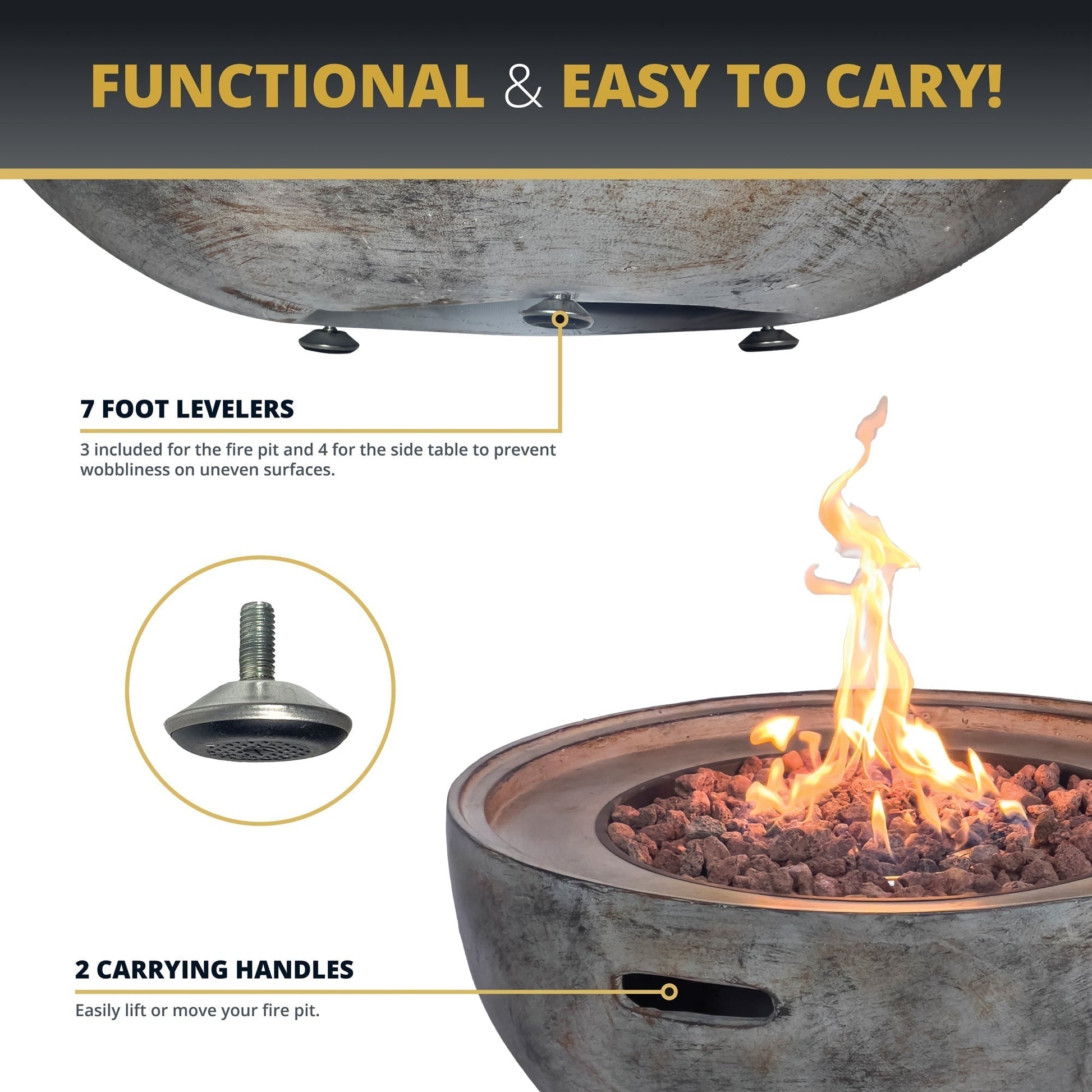 Stonebridge 31-Inch Concrete Fire Pit Bowl & Side Table Set