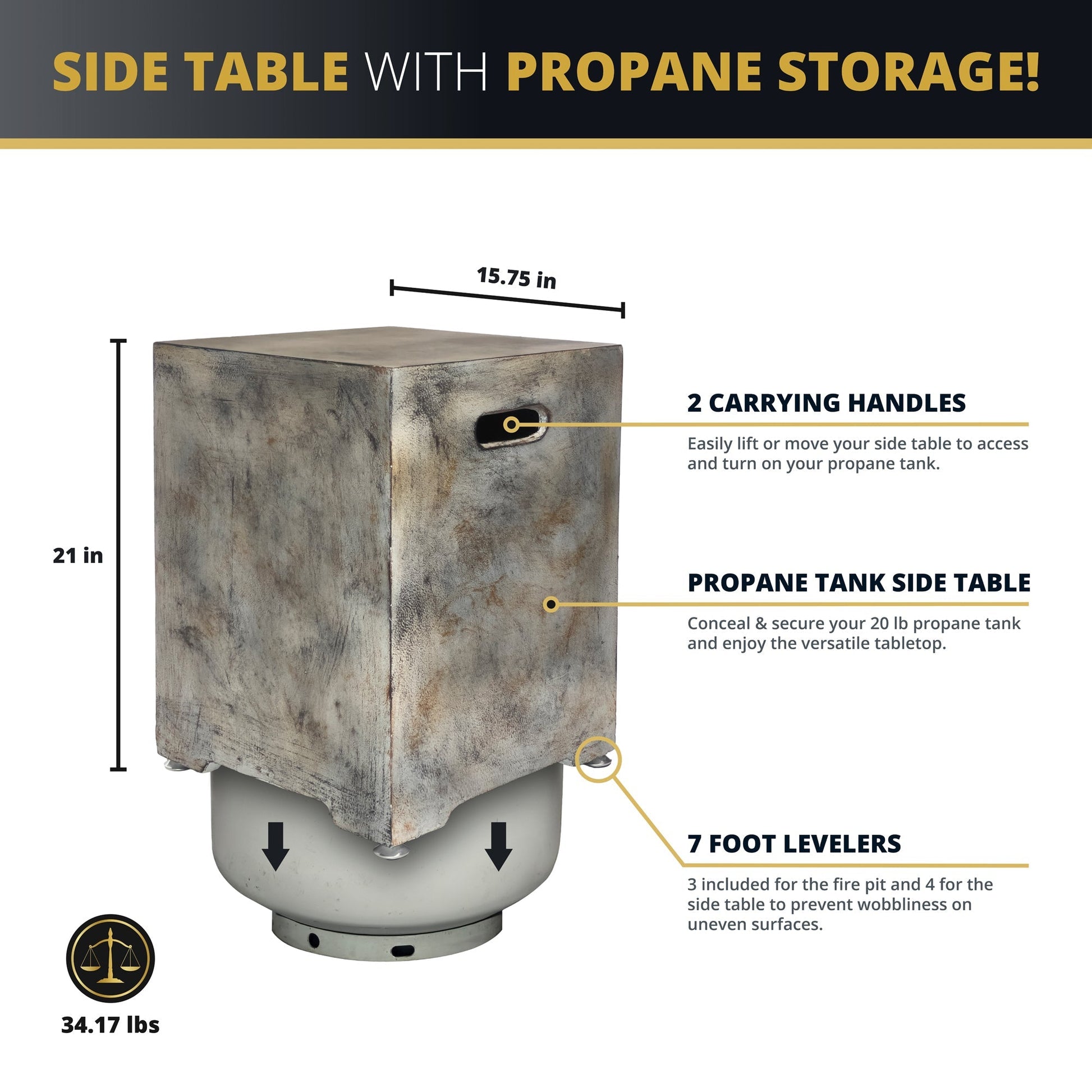 Stonebridge 31-Inch Concrete Fire Pit Bowl & Side Table Set