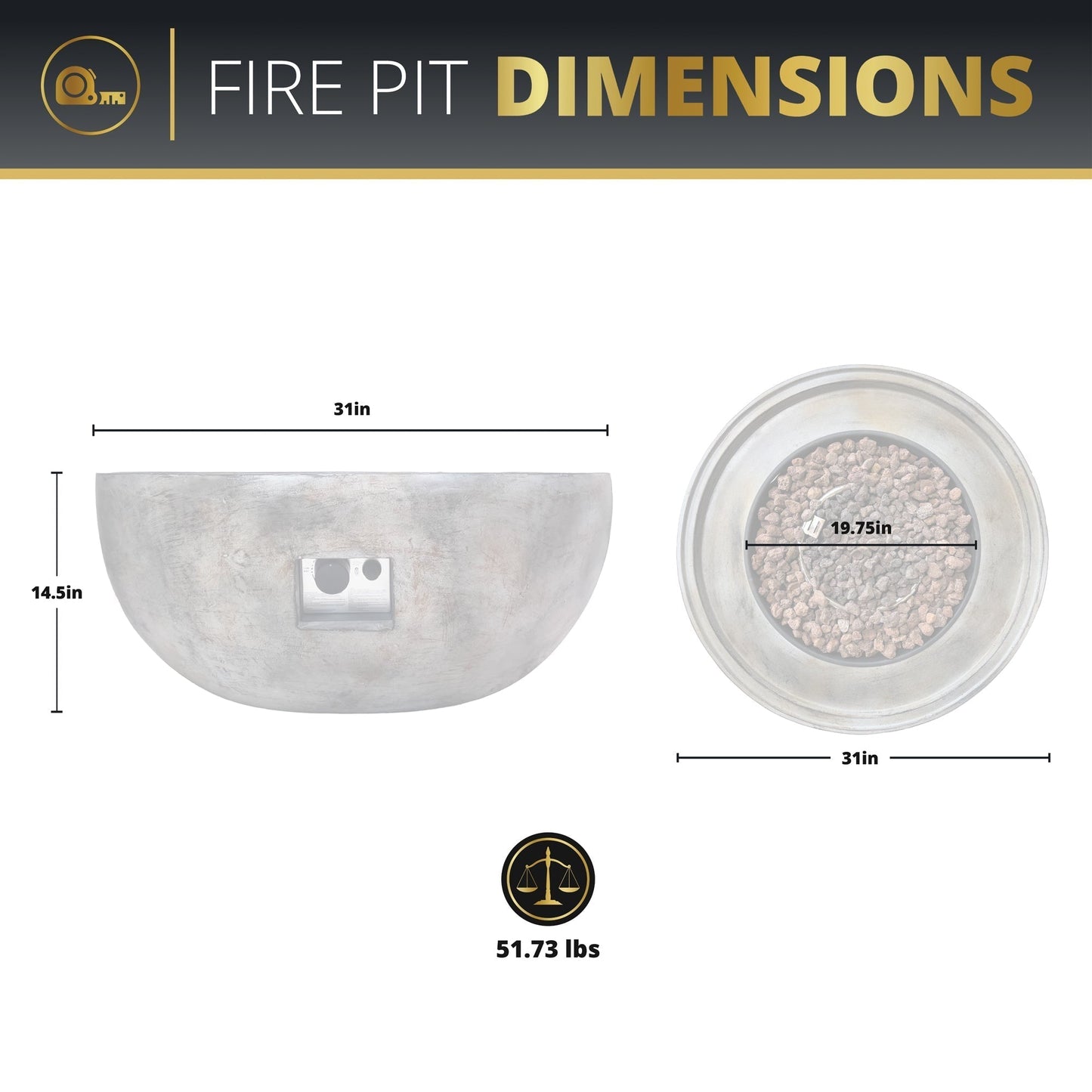 Stonebridge 31-Inch Concrete Fire Pit Bowl & Side Table Set