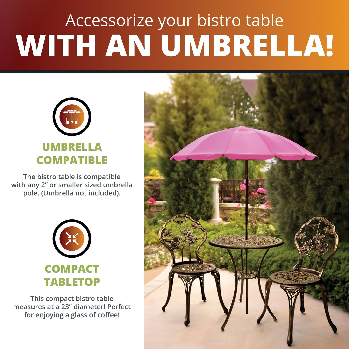 Hibiscus 3-Piece Outdoor Bistro Set for Patio, Antique Bronze