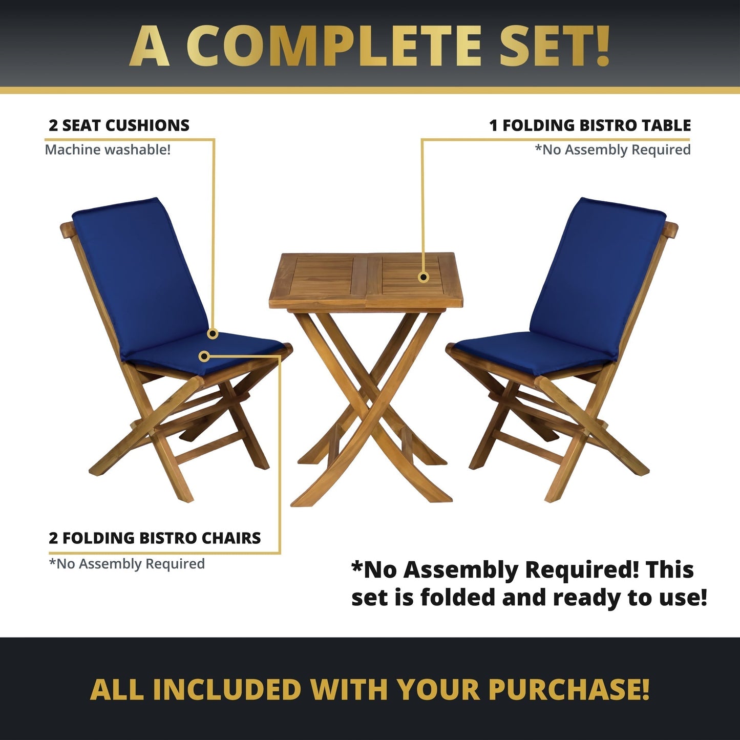 Leona 3PC Foldable Bistro Set - Teakwood