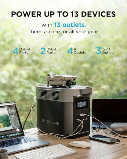 ECOFLOW DELTA 2 Portable LFP Power Station 1024Wh X-boost 2400W Solar Generator