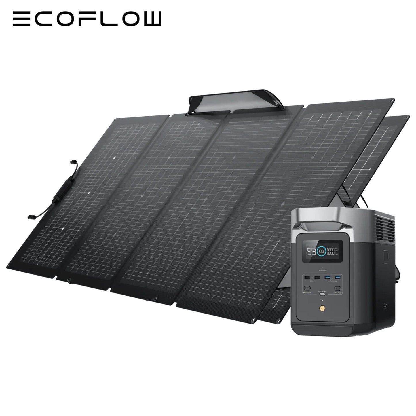 ECOFLOW DELTA 2 LiFePO4 Power Station 2400W Max with 220W Portable Solar Panel