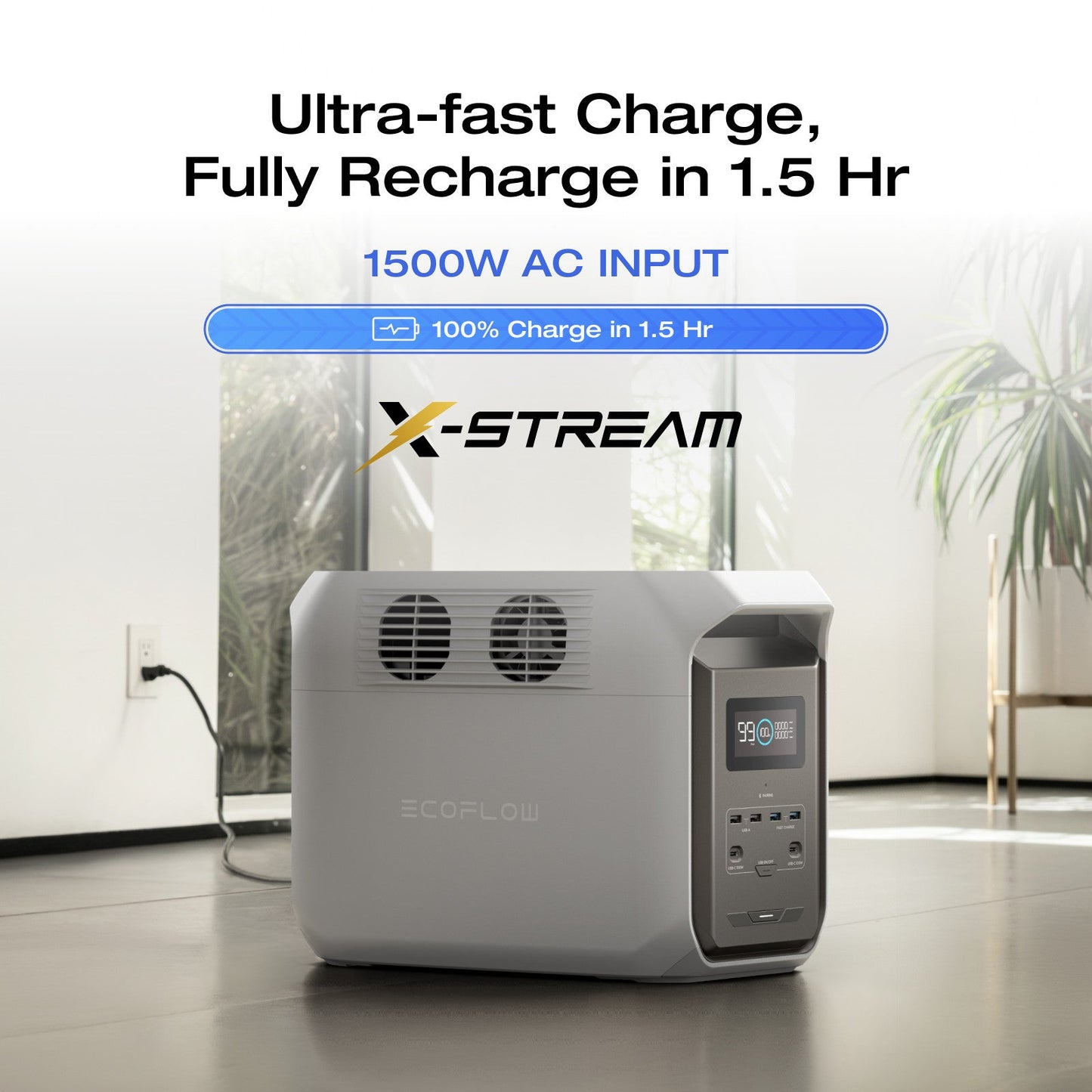 ECOFLOW DELTA 3 1536Wh LiFePO4 Portable Power Station 1800W for Outdoor Camping